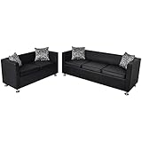 Sofa 2-Sitzer + 3-Sitzer mit Armlehnen Kunstleder Polstersofa Metallbeine schw