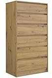 ADGO Karo Kommode mit 6 Schubladen, Regal, Schrank für Kleidung, Möbel für Wohnzimmer, Kleiderschrank, Schlafzimmer, Kinderzimmer, Tief Freistehend Platzsparend(K6 Artisan Eiche)(Versand in 2 Paketen)