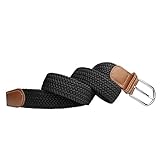 SWAUSWAUK Elastischer Stoffgürtel für Herren Damen - Komfortabel Elastischer Gürtel Flechtgürtel Breit 3,3 cm Unisex Stretchgürtel für Jeans Shorts Hosen(Schwarz, XL, Länge 130 cm)