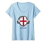 Damen Englische Flagge Herz England Fußball Fan Trikot Mädchen T-Shirt mit V