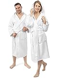Luxe Era Bademantel-Damen und Herren Bademantel mit Kapuze-Bademantel Frottee aus 100% Baumwolle-Weißer Bademantel Waffelpique-Edler Bademantel für Sauna,Wellness und S