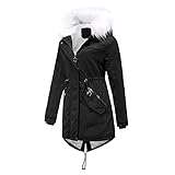 YKTWOBO Jacke Damen übergangsjacke Zip Retro Steppjacke Leichte Kapuzen Plus Samt Cordmantel Damen Winter Baumwollmantel Verdickte Mittellange Warme Jacke Schwarz M