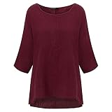 LäSsige Einfarbige Langarm-T-Shirts FüR Damen Atmungsaktive, Bequeme, Lockere T-Shirt-Bluse GroßEs T-Shirt (S,Rot)