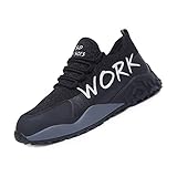 YUTCRE Arbeitsschuhe Herren Sicherheitsschuhe Damen Leicht Atmungsaktiv Sportlich Schutzschuhe Antistatisch Kunststoffkappe Sportlich Schuhe (Color : Black, Size : 44 EU)