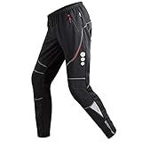 Fitsund Herren Fahrradhose Winter Lang MTB Hose Sporthose ohne Sitzpolster (Schwarz, M)