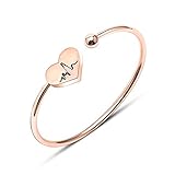 AILUOR Damen Krankenschwester Armband, Herzschlag EKG Einstellbare Silber Gold Geöffnete Stulpe-Herz-Armband-Armband Rose G
