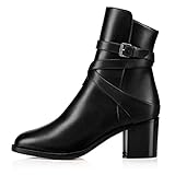 yinghesheng Damen Leder Stiefel Mode Blockabsatz Halblange Stiefel Spangen Schnürstiefel Low Heel Leather Stiefeletten Ankle Boots Winter Outdoor Wandern rutschfest Party Boots,B1,43 EU