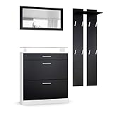 Vladon Garderobenset Garderobe Loret Mini, Korpus in Weiß matt/Front in Schw