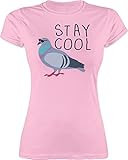 Sprüche Statement mit Spruch - Stay Cool - M - Rosa - tauben Tshirt - L191 - Tailliertes Tshirt für Damen und Frauen T-S