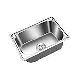 XUEFX Spülbecken Küche, ​Gebürstetem Edelstahl 304 mit Hahnloch, Hänge Oder Aufsatzwaschbecken Dicke Der Spüle 1,2 mm，Spültiefe 200 mm, für Balkon B