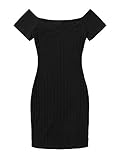 DIDK Damen Schulterfrei Kleider Bodycon Minikleid figurbetontes Kleid Kurzarm Sommerkleid Strick Bleistiftkleid Schwarz S