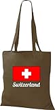 Shirtinstyle Stoffbeutel Baumwolltasche Länderjute Switzerland Schweiz, Tasche Beutel, Farbe O