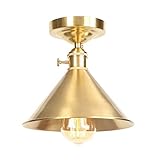 Kangl 1 Licht Halbeinbau-Deckenleuchte mit Schalter, Vollkupferschirm, gebürstetes Messing-Finish, Bauernhausdekor aus der Mitte des Jahrhunderts in der Nähe der Deckenlampe, für Schlafzimmer, E