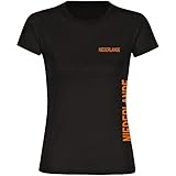 VIMAVERTRIEB Damen T-Shirt Niederlande Brust und Seite schwarz - Frauen Shirt Fanartikel Fanshop Trikot Fußball EM WM Netherlands, Größe:XL