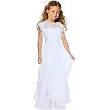 TYHTYM Blumenmädchen-Kleid, Festzug, Hochzeit, Spitzenkleid, Ballkleid, Ballkleid, Mädchen, Partykleid, Flatterärmel, Weiß Gr. (10-11 Jahre, Weiß)