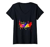 Damen Lissabon Skyline Portugal Bunte Farben Liebe Lisbon Lisboa T-Shirt mit V