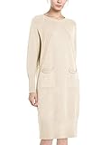 APART Damen Kleid, Strickkleid, Fledermausärmel, Kaschmir-Anteil, Taschen, beige, L