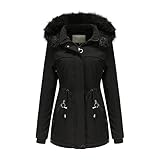 CCOOfhhc Damen Jacke Steppjacke Übergangsjacke Lang Gefüttert Wasserdicht Softshell Jacke Wintermantel mit Kapuze Atmungsaktiv Leicht Übergangmantel Reißverschluss Einfarbig Dicker Winterjack