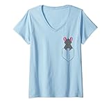 Damen Haustier Maus In Tasche Ratte in Tasche Liebe Mäuse T-Shirt mit V