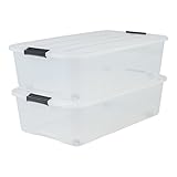 Amazon Basics, 2er-Set, Unterbettboxen, 40 L, Clips, mit Rollen, Schlafzimmer - Top Box Roller TBU-40 - Transp