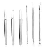 ZIEM 6Pcs Blackhead Remover Kit Edelstahl Verunstaltung Pickel Akne Clip Pinzette Comedone Extractor Tool mit tragbaren F