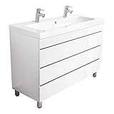 Lomadox Doppel-Waschtisch mit Unterschrank 120cm in Hochglanz weiß, B/H/T 120/87/46