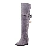 MMOOVV Damen Wedge Kniestiefel Bow Flache Overknee Stiefel Keilabsatz Winter Warm Futter Plüsch Long
