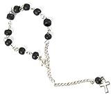 Creation Gross Rosenkranz Armband, religiös 24,5cm mit Schwarze Holzperlen & Kreuz-Anhäng