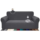 Luxurlife Stretch Wasserdicht Sofabezug für 3 Sitzer Stylish Pattern Sofahusse Anti Rutsch Kratzfest Couchhusse mit Anti-Rutsch-Schaumstoffe(3 Sitzer,Grau)