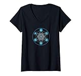 Damen Metatrons Würfel, Heilige Geometrie, Platonische Körper, T-Shirt mit V