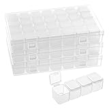 Belle Vous Kunststoff Sortierboxen für Kleinteile mit 28 Fächer (3er Pack) - Transparente Aufbewahrungsbox mit Deckel Diamond Organizer – Sortierkasten für Straßsteine, Perlen, Bastel Zubehö