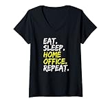 Damen Eat Sleep Homeoffice Repeat Bürojob Arbeit von zu Hause T-Shirt mit V