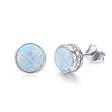 Blaue Opal Ohrstecker 925 Sterling Silber Rund Ohrstecker Opal Hypoallergen Opal Ohrringe für Damen Mädchen 7