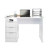COSTWAY Computertisch mit 3 Schubladen, Schreibtisch Holz, PC-Tisch Bürotisch weiß, Computerschreibtisch Laptoptisch Arbeitstisch für Zuhause& Bü