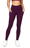 QUEENIEKE Damen Yoga Leggings Power Flex Mesh Mittlere Taille 3 Handytasche Gym Laufhose Farbe Dunkelrosa rot Größe S（4/6）