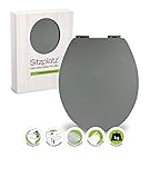 SITZPLATZ® WC-Sitz mit Absenkautomatik, Grau, Soft-Touch Toilettensitz mit Holzkern, Fast-Fix Befestigung, Standard O Form universal, Metallscharnier, Motiv WC Deckel, samtener Soft Touch, 40396 2