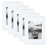 Alishomtll Echtholz Bilderrahmen A4 Weiß 21 x 29,7 cm, 5er Set Fotorahmen mit Passepartout für EIN 15x20 cm B
