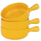 Monamour Französische Zwiebel-Suppenschüsseln mit einem Griff, 600 ml, elegante, matte Keramik-Suppenschüssel für Rindfleisch, Chowder, Tortilla-Suppe, Haferflocken, Chili, Hühnerpie, 3er-Set (gelb)
