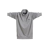 JINGMEIQQ Poloshirts Für Herren - Herbst Winter Herren Hemd Baumwolle Warm Einfarbig T-Shirts Männlich Langarm Reißverschluss Standkragen Top Grau Plus Size Mit Fleece T-Shirt,Hemd,M