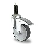 Lenkrolle 100 mm totalfeststellbar mit Expanderbefestigung für Quadratrohr von 21,5 bis 42 mm Rad mit Gummi grau spurlos Gleitlager Expander Vierkant mit Bremse Stop Totalfeststeller (40-42 mm)