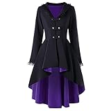 iHENGH Damen Gothic Steampunk Button Lace Corset Halloween Costume Coat Jacket Spitze-Spleiß-formalen Mantel unregelmäßige Oberseite Outwear (A-Marine,4XL)