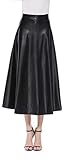 Damen Röcke A Linie Midi Plisseerock Lederrock Ausgestelltem Leather Skirt Basic Maxirock Langen Hohe Taille Hippierock Vintage Rockabilly Rock Schwarz M