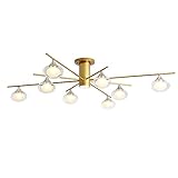 XIOUVI Gold Deckenleuchte Retro LED Kronleuchter Glasschirm Metall Pendelleuchter 8 Flammig G9 Glühbirne Wohnzimmerlampe Dekoration Spotlight für Schlafzimmer, Esszimmer, Wohnung Ø115*H20CM Warmweiß