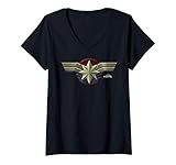Damen Captain Marvel Costume Logo T-Shirt mit V