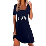 BLIBUNALA Lässiges Kleid für Damen, kurzärmelig, Rundhalsausschnitt, T-Shirt-Kleid, niedlicher Buchstaben-Druck, lässig, Strandkleid, Mini-Swing-Kleid, Sommer, elegantes Sommerkleid, D44#dunkelblau, L