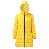 Women Casual Solid Zipper Pocket Loose Long Sleeve Cotton-Padded Jacket Hooded Button Coat Damen lang, Damen lang, Regenmantel Damen Frauen Funktionsjacke,wasserdichte Regenjacke für(Gelb,XL)