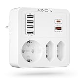 AONOKA USB Steckdose USB C Ladegerät, 3 Fach Mehrfachstecker 9-in-1 Steckdosenadapter Schnellladegerät PD 20W Wand Steckdose QC3.0 18W PowerPort Adapter Ladestecker schuko stecker Reiseadap