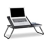 Relaxdays Laptoptisch Lapdesk Betttisch Betttablett Notebook-Tisch Beistelltisch Laptop BTH 60 cm x 35 cm x 24 cm Holz schwarz mit Leseklappe höhenverstellbar klappb