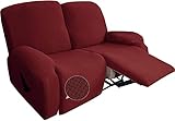 Chtom 6-teilige Liegewinne Sofa-Covers Spandex-Jacquard-Stretch-Liegestütze Couch-Cover for 2-Sitzer-Sofa-Slipcovers Dicke weiche waschbare Möbelabdeckungen mit elastischem Boden (Wein rot)