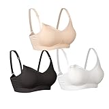 Lemef Damen Still BH Ohne Bügel Schwangerschafts Schlaf BH Bustier Nahtlos 3 Stück（Schwarz&Beige&Weiß M